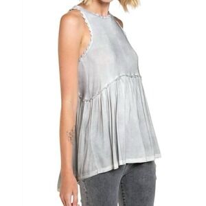 POL Anthropologie Babydoll Tank Top Crochet Trim Acid Wash